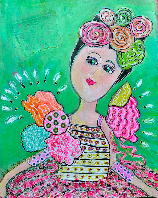 Garden Angel--Whimsical Mixed Media Painting