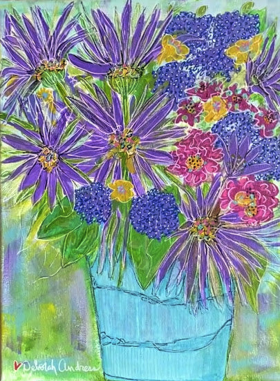 Original Art: Standard Canvas: Purple Periwinkles