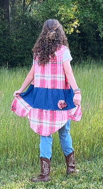 'Addie' Pink Flannel Vest