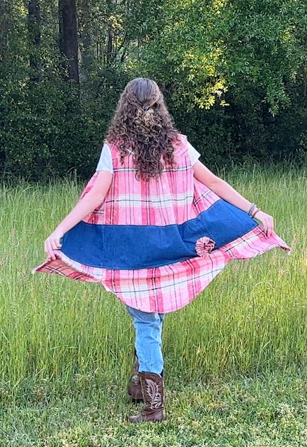 'Addie' Pink Flannel Vest