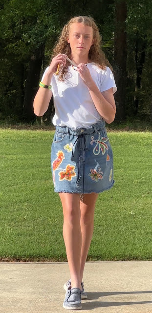 'Ansley' Butterflies & Dragonflies Denim Skirt