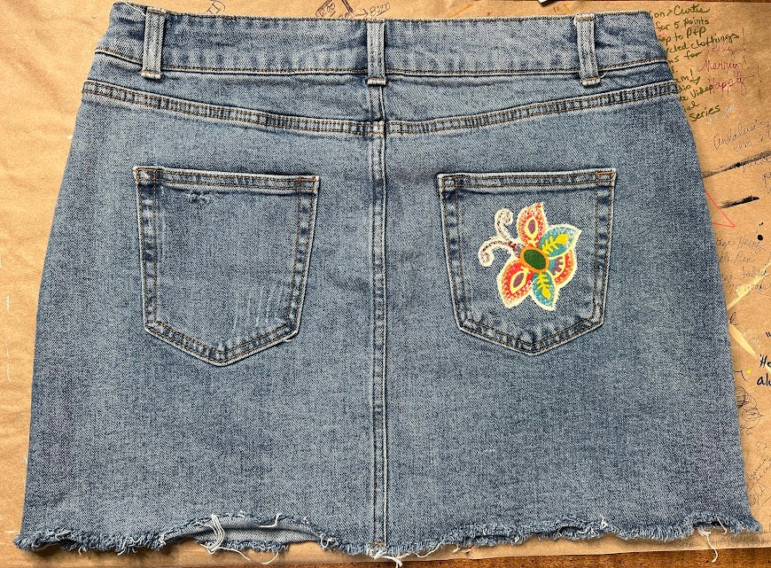 'Ansley' Butterflies & Dragonflies Denim Skirt