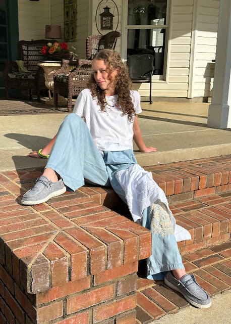 'Jennifer' Boho Lace Chambray Pant