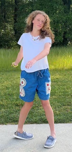 'Jessie' Crocheted Denim Shorts