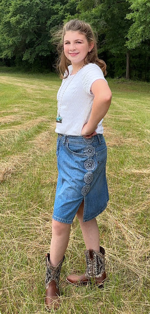 'Laura' Embroidered Denim Skirt