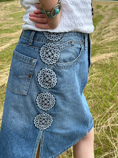 'Laura' Embroidered Denim Skirt