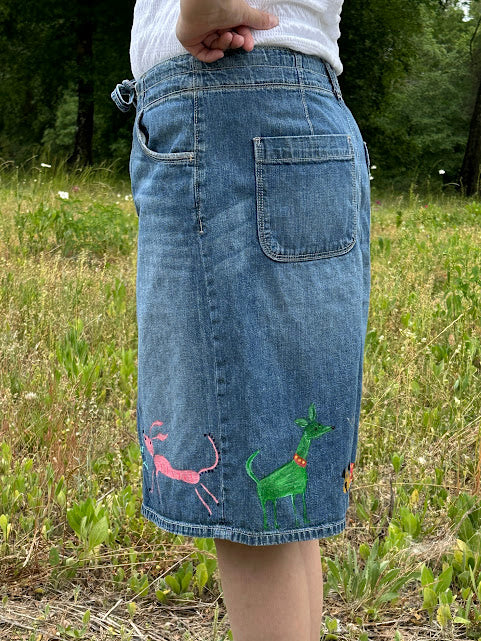 'Lulu' Hand Painted Denim Skirt