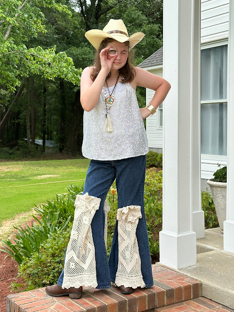 'Martha' Crocheted Denim Flare Jean