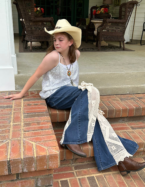 'Martha' Crocheted Denim Flare Jean