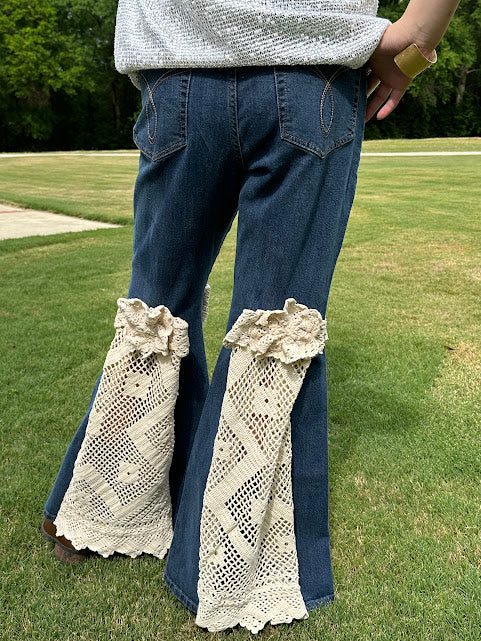 'Martha' Crocheted Denim Flare Jean