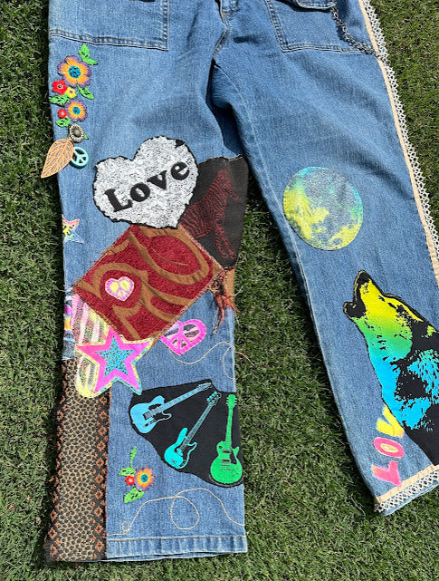 'Miss Deb' Handstitched Boho-Hippie Jeans