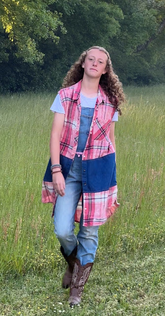 'Addie' Pink Flannel Vest