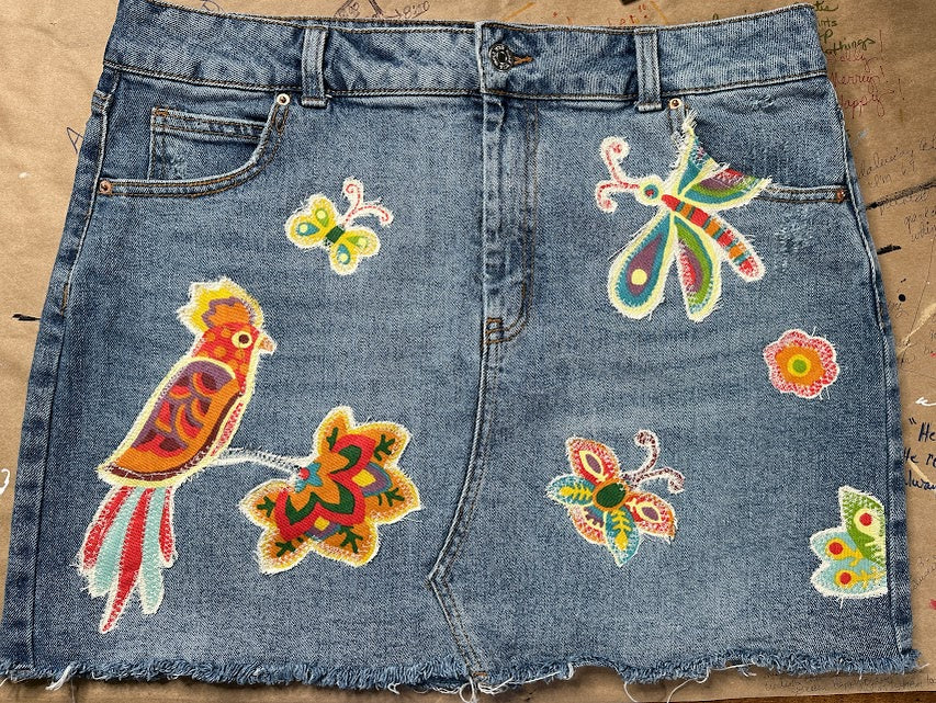 'Ansley' Butterflies & Dragonflies Denim Skirt