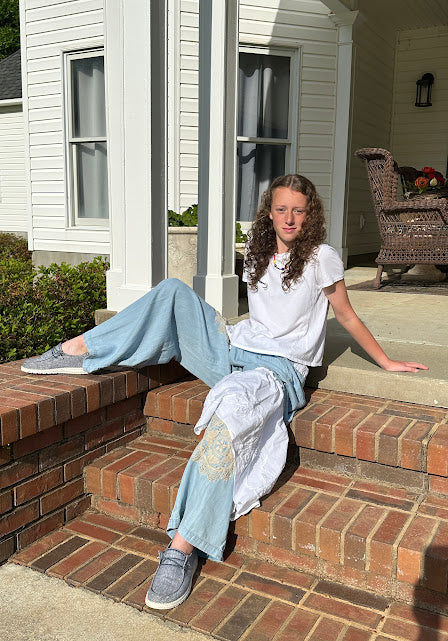 'Jennifer' Boho Lace Chambray Pant