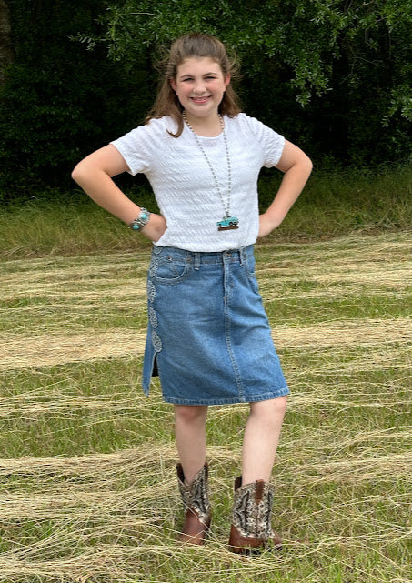 'Laura' Embroidered Denim Skirt