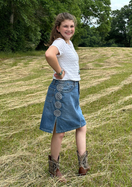'Laura' Embroidered Denim Skirt