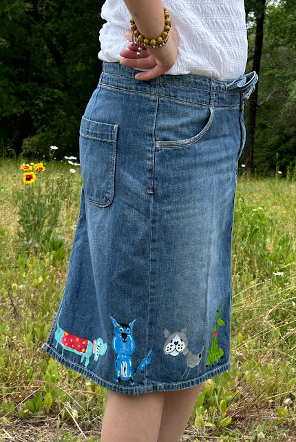 'Lulu' Hand Painted Denim Skirt
