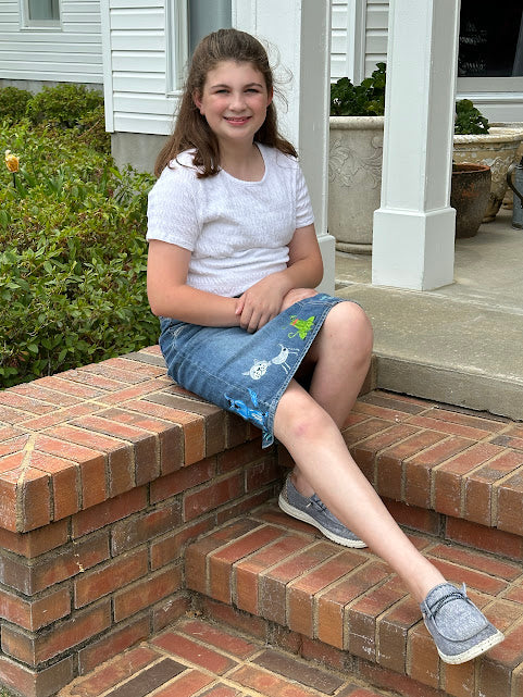 'Lulu' Hand Painted Denim Skirt