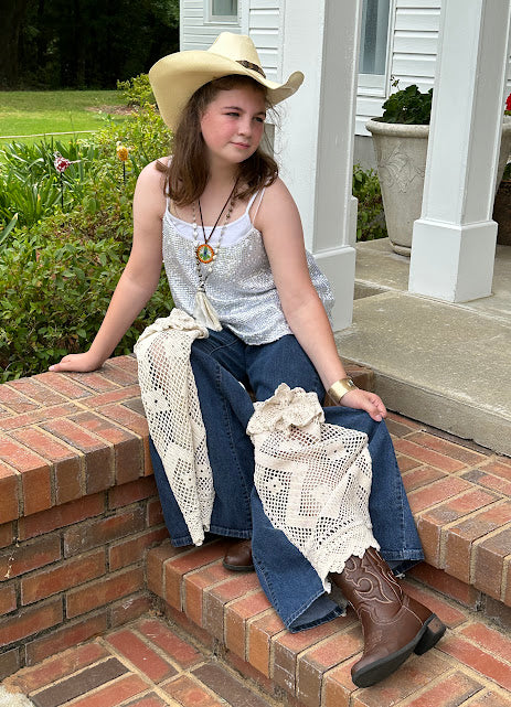 'Martha' Crocheted Denim Flare Jean