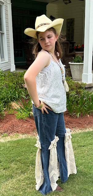 'Martha' Crocheted Denim Flare Jean