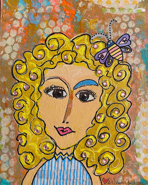 Original Art: Canvas Board--Blonde-haired Girl-Bee + Mask