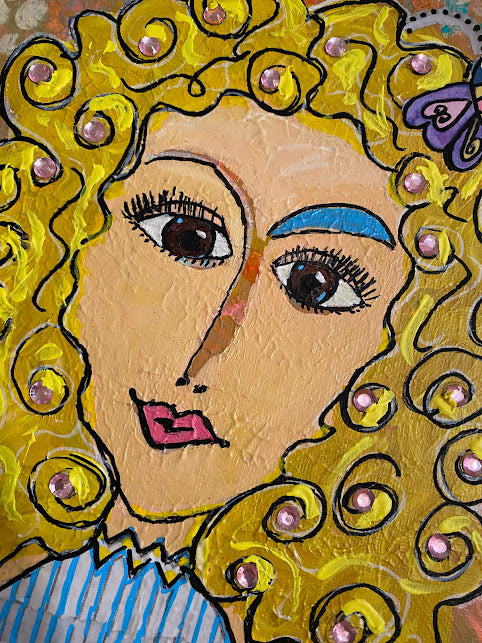 Original Art: Canvas Board--Blonde-haired Girl-Bee + Mask