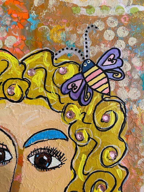 Original Art: Canvas Board--Blonde-haired Girl-Bee + Mask