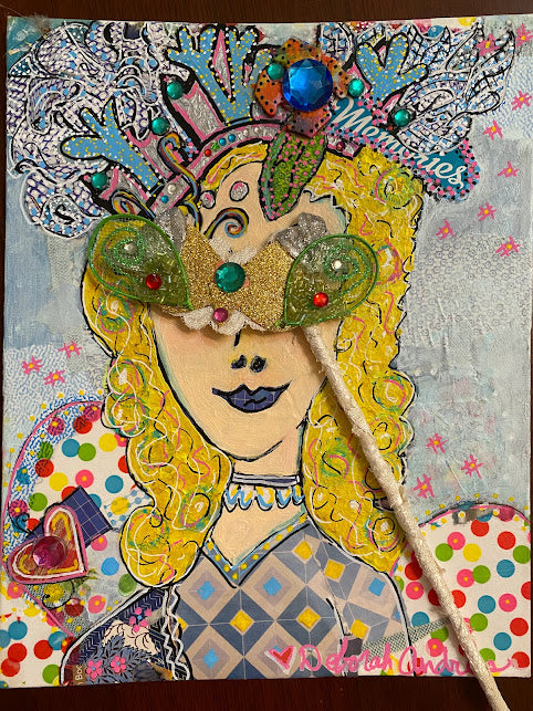 Original Art: Canvas Board--Blonde-haired Girl-Memories + Mask