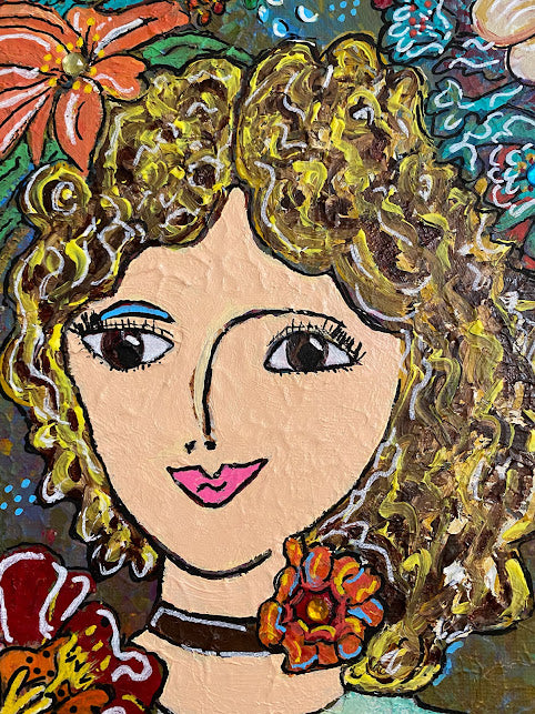 Original Art: Canvas Board--Brown-Eyed Girl + Mask