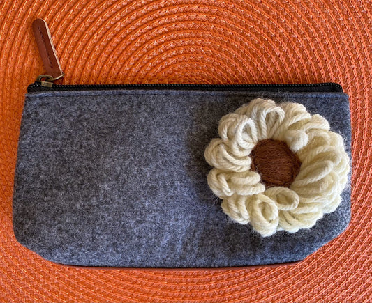 Floral Pouch: No. 12--Cream Vintage Yarn Flower with Brown Center