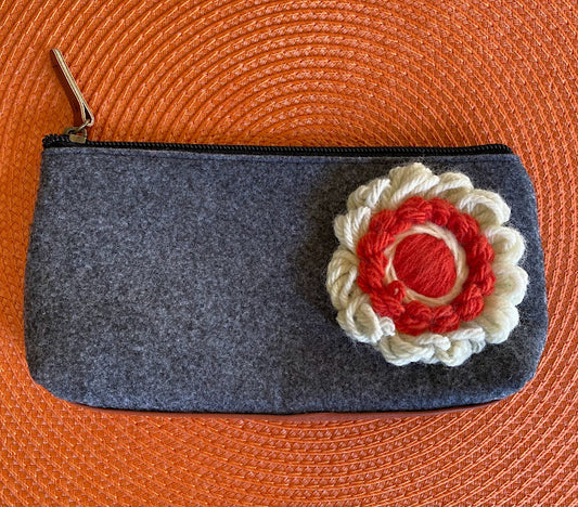 Floral Pouch: No. 9--Cream Vintage Yarn Flower with Honey Yellow Center