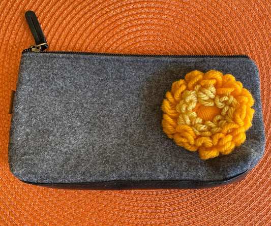 Floral Pouch: No. 7--Honey Yellow Vintage Yarn Flower with Golden Yellow Center